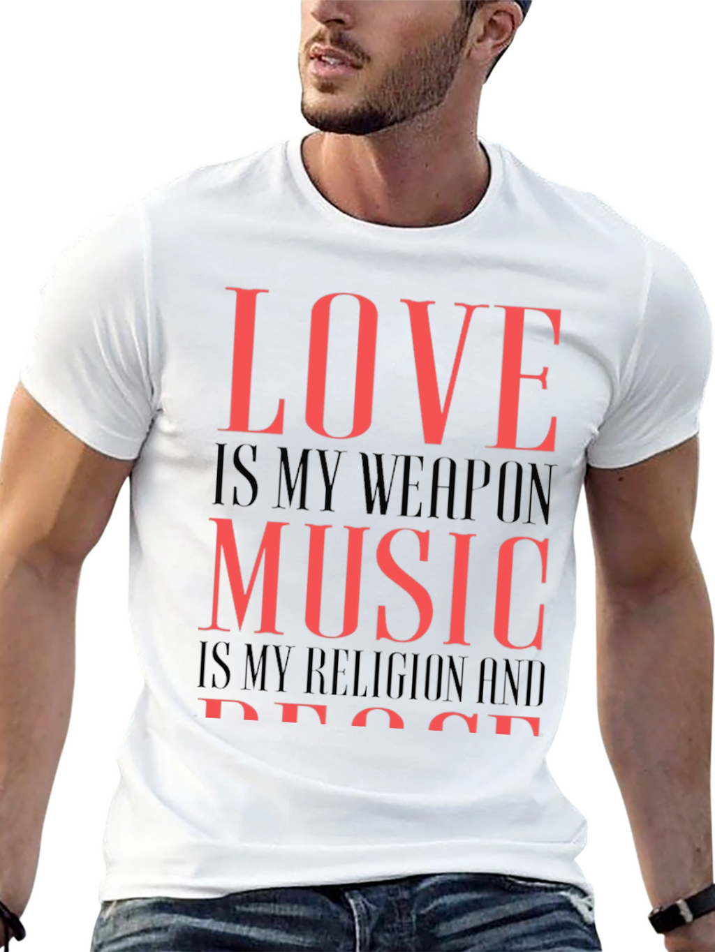 Love Music Peace Graphic Tee - Black Cotton T-Shirt