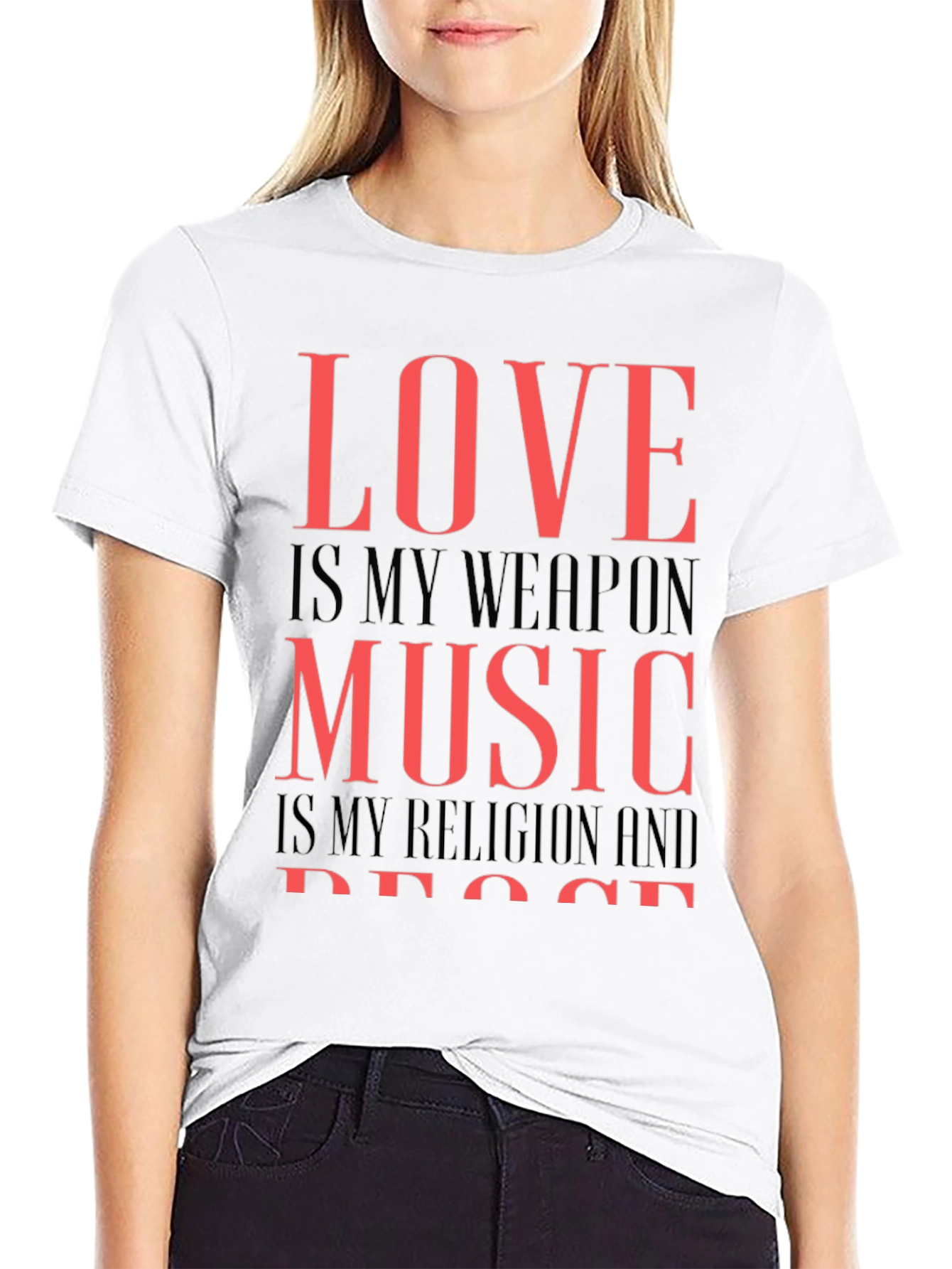 Love Music Peace Graphic Tee - Black Cotton T-Shirt