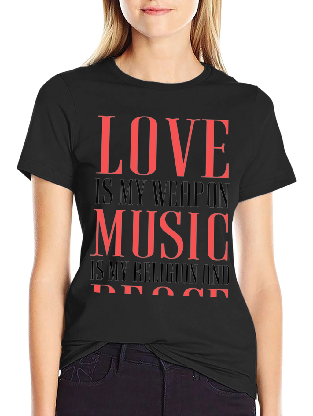 Love Music Peace Graphic Tee - Black Cotton T-Shirt