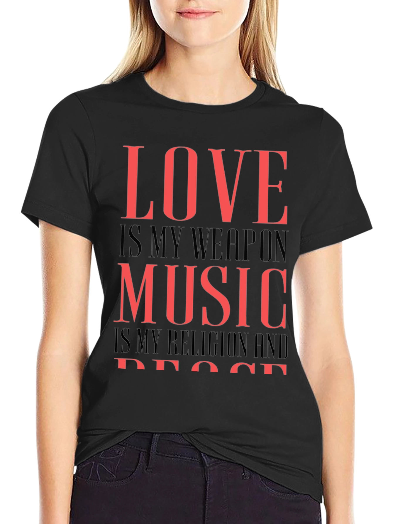 Love Music Peace Graphic Tee - Black Cotton T-Shirt