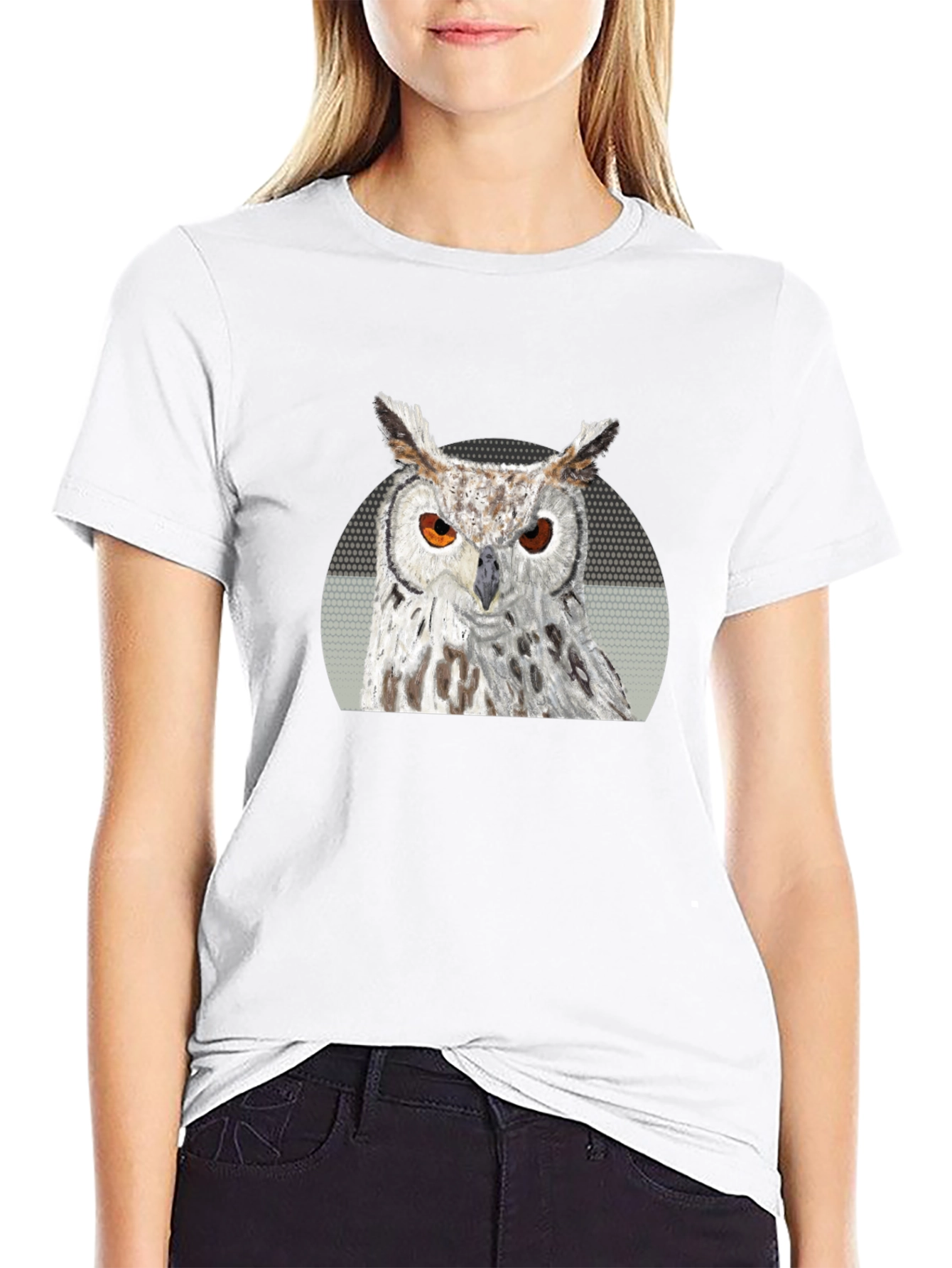 Owl Graphic Print T-Shirt - Black