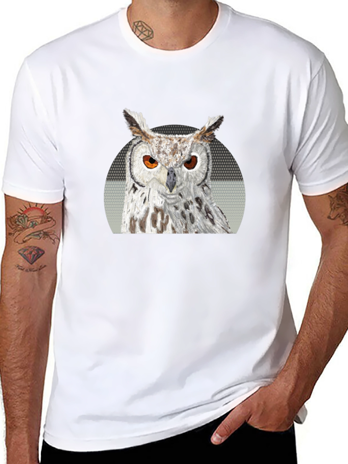 Owl Graphic Print T-Shirt - Black