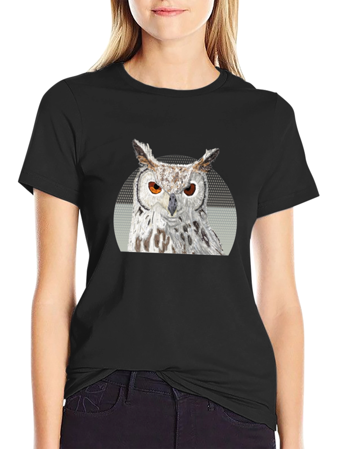 Owl Graphic Print T-Shirt - Black