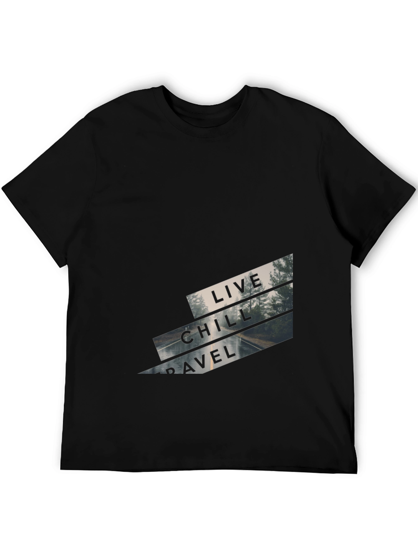 Live Chill Travel Black Graphic Tee