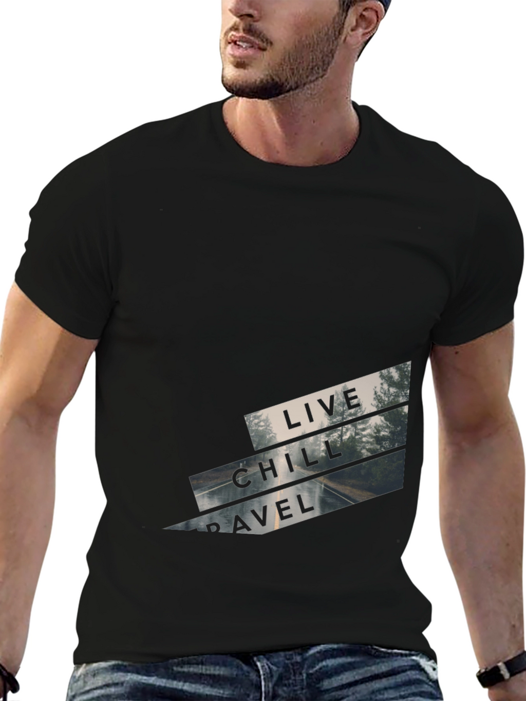 Live Chill Travel Black Graphic Tee