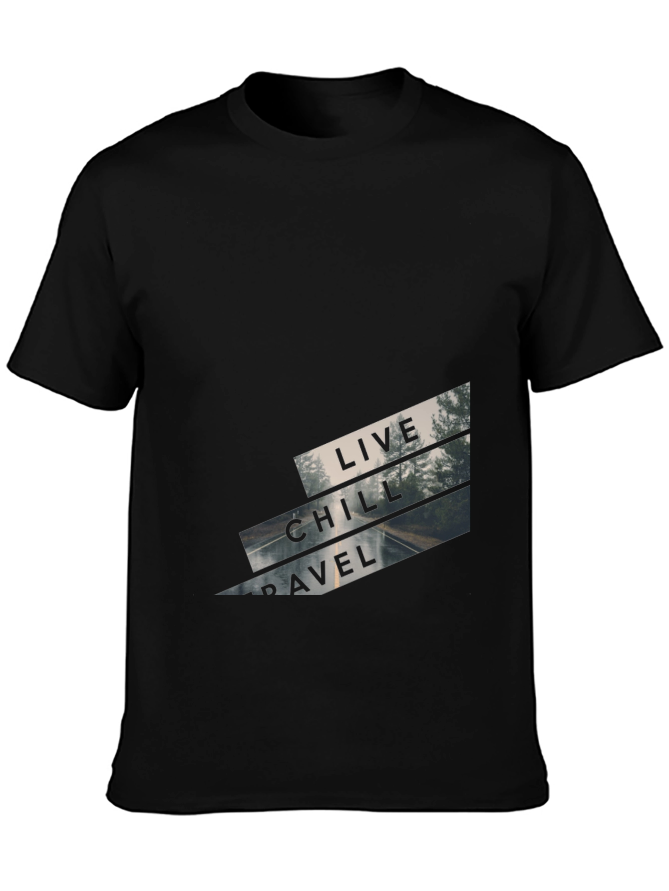 Live Chill Travel Black Graphic Tee