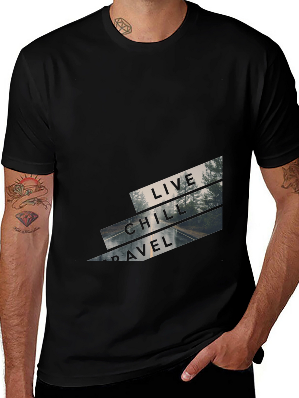 Live Chill Travel Black Graphic Tee