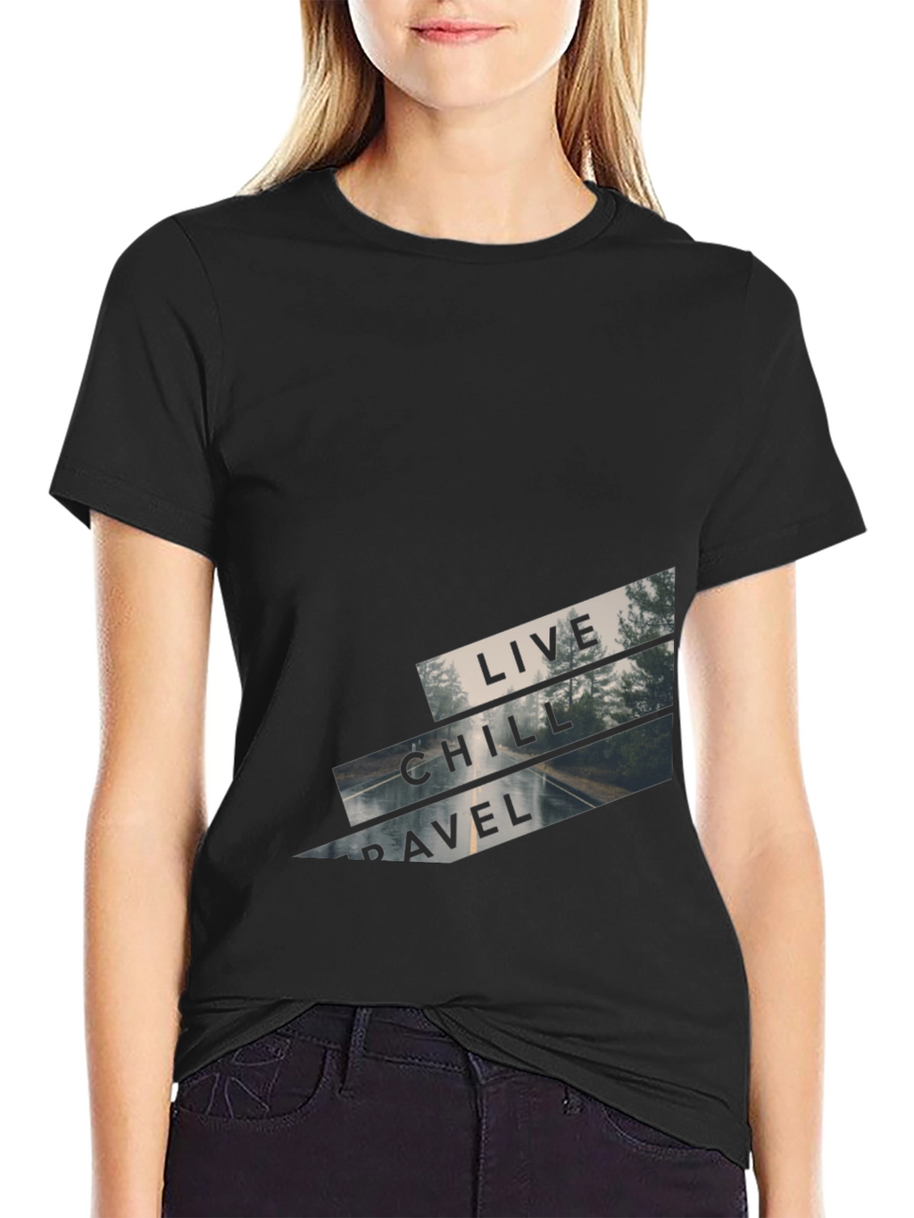 Live Chill Travel Black Graphic Tee