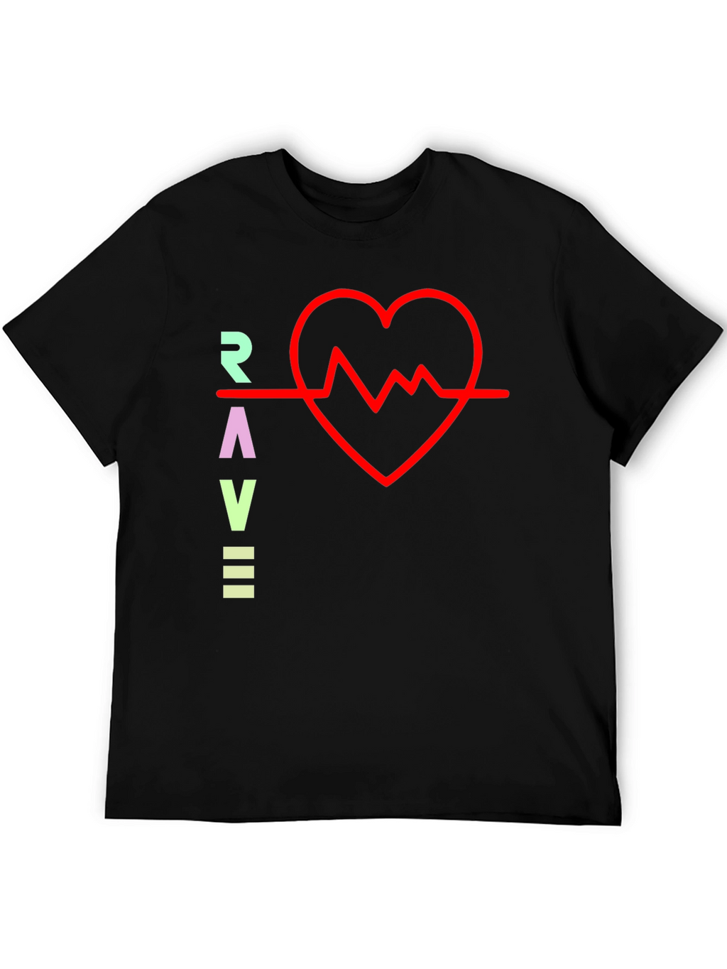 Rave Heartbeat Graphic Tee - Black Crew Neck T-Shirt