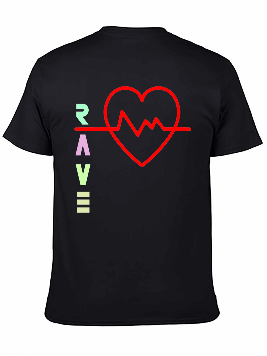 Rave Heartbeat Graphic Tee - Black Crew Neck T-Shirt