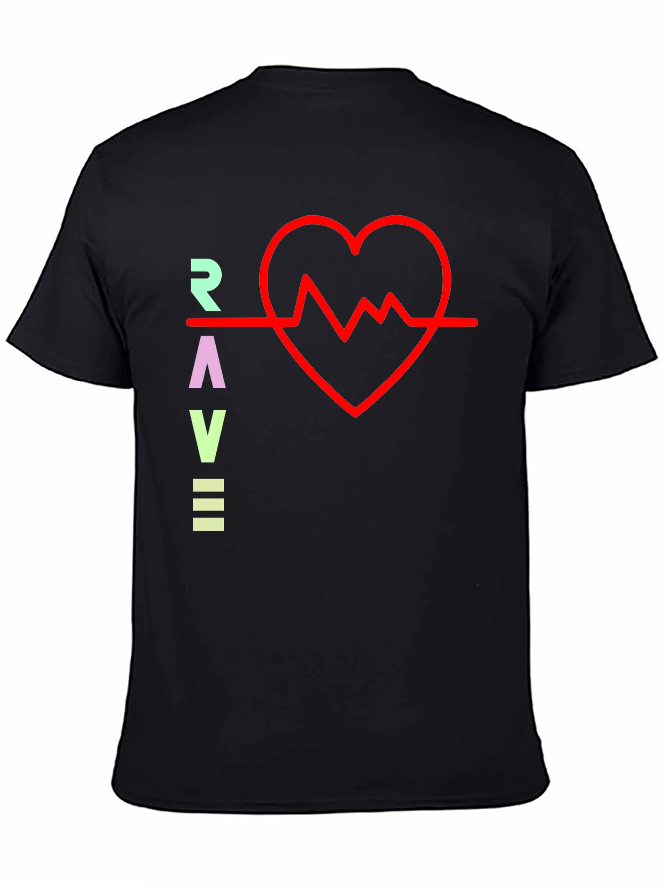 Rave Heartbeat Graphic Tee - Black Crew Neck T-Shirt