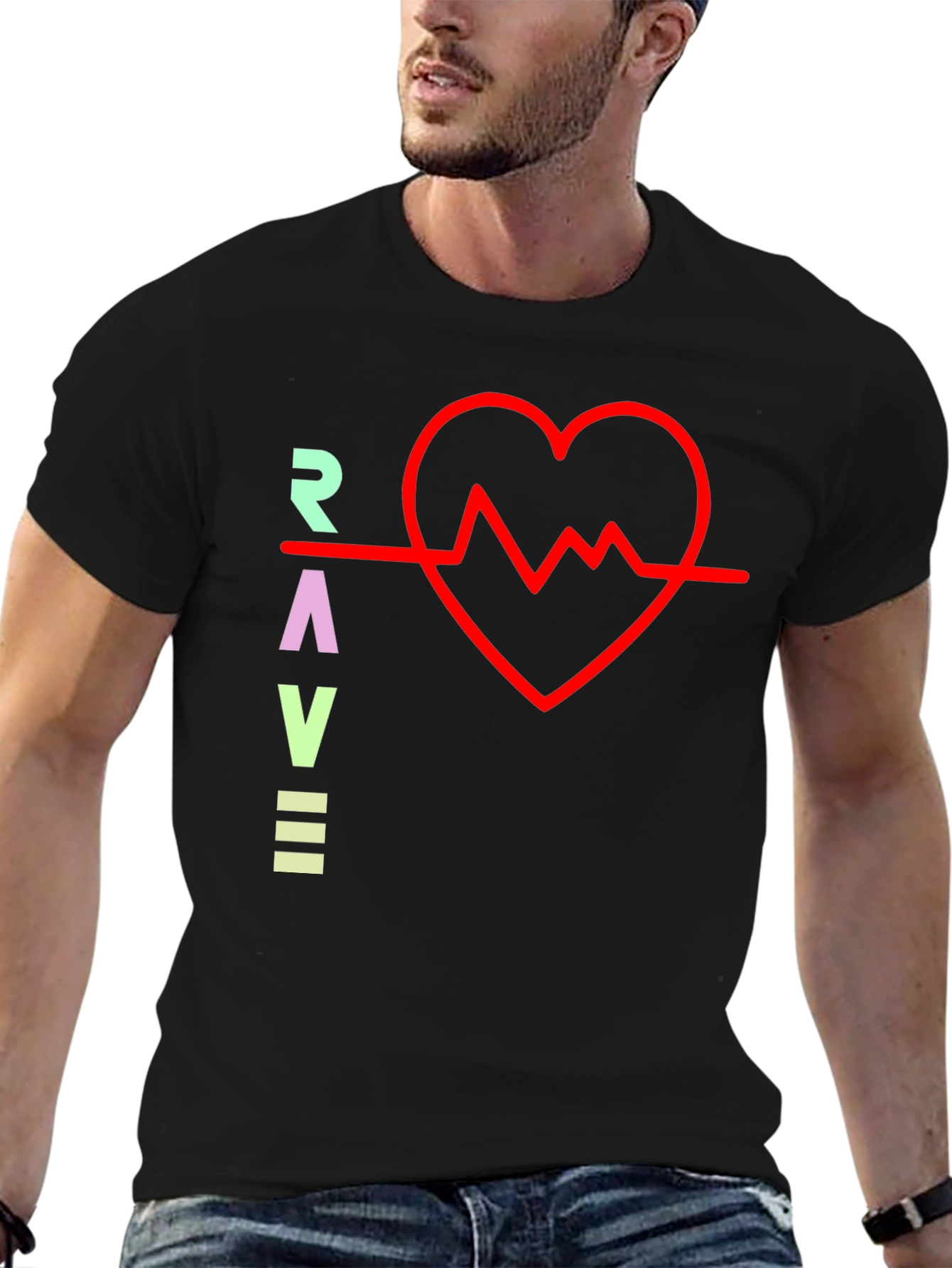 Rave Heartbeat Graphic Tee - Black Crew Neck T-Shirt