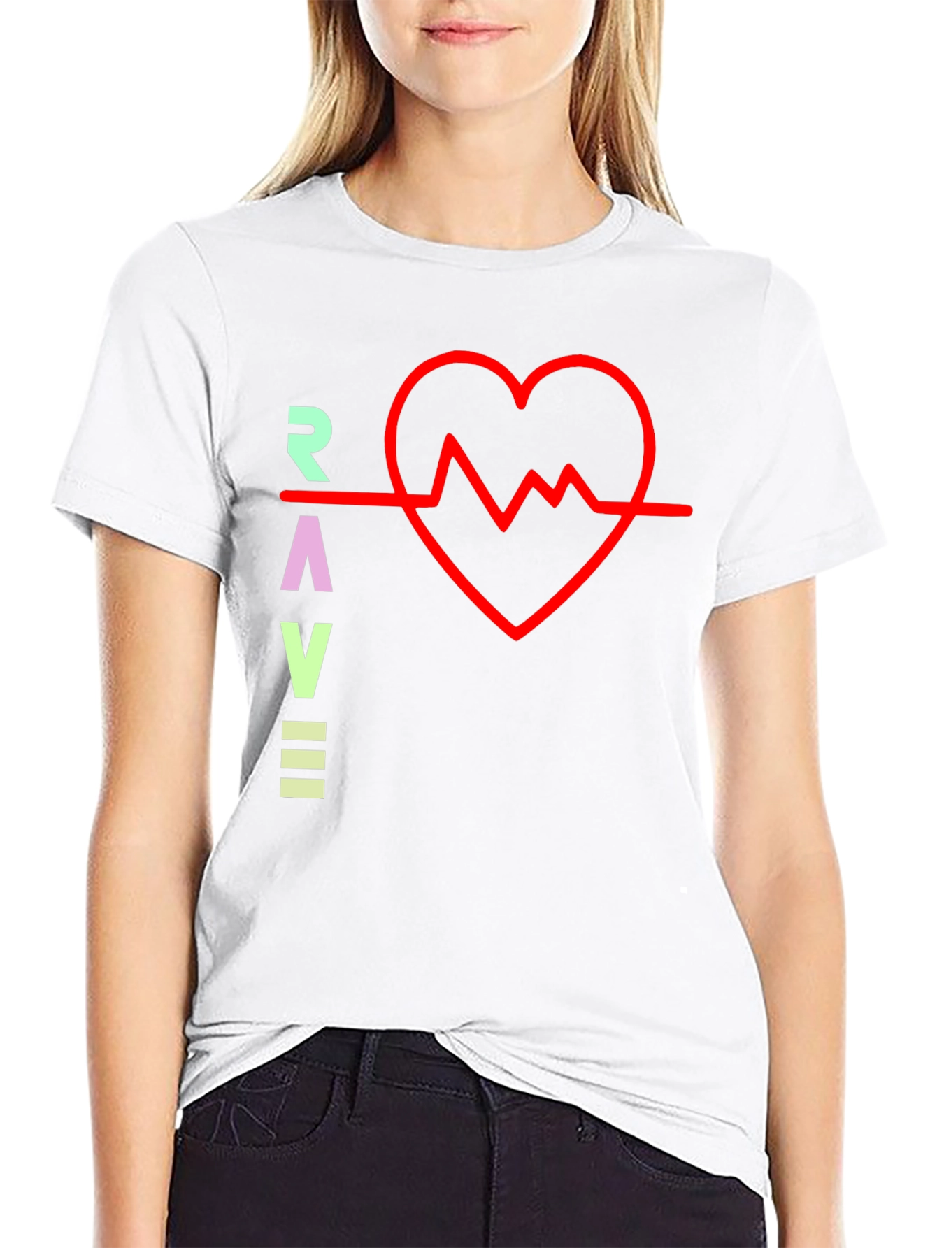 Rave Heartbeat Graphic Tee - Black Crew Neck T-Shirt