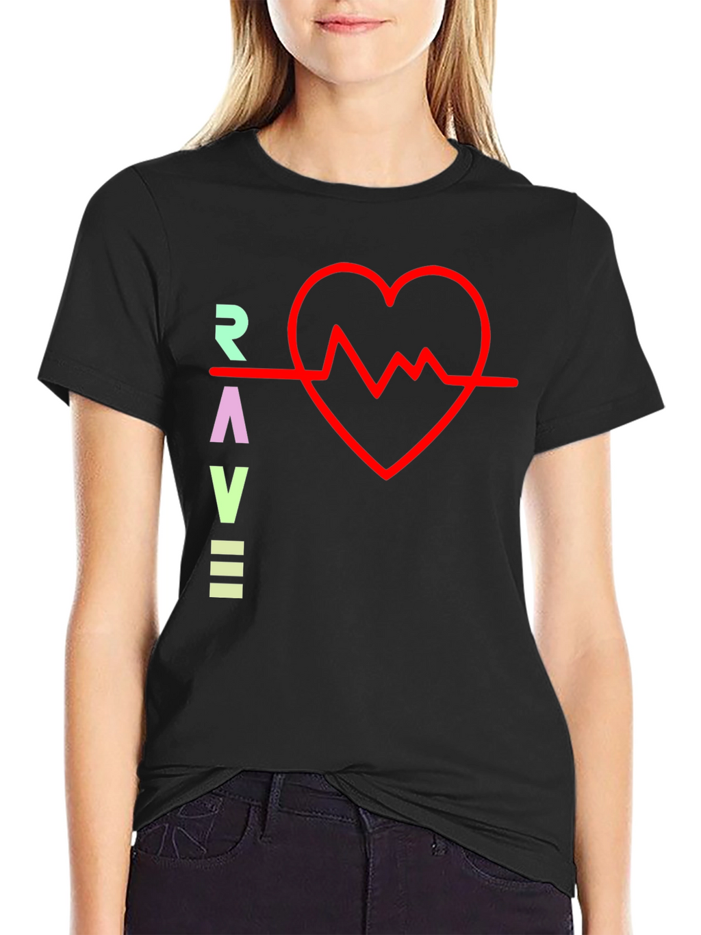 Rave Heartbeat Graphic Tee - Black Crew Neck T-Shirt