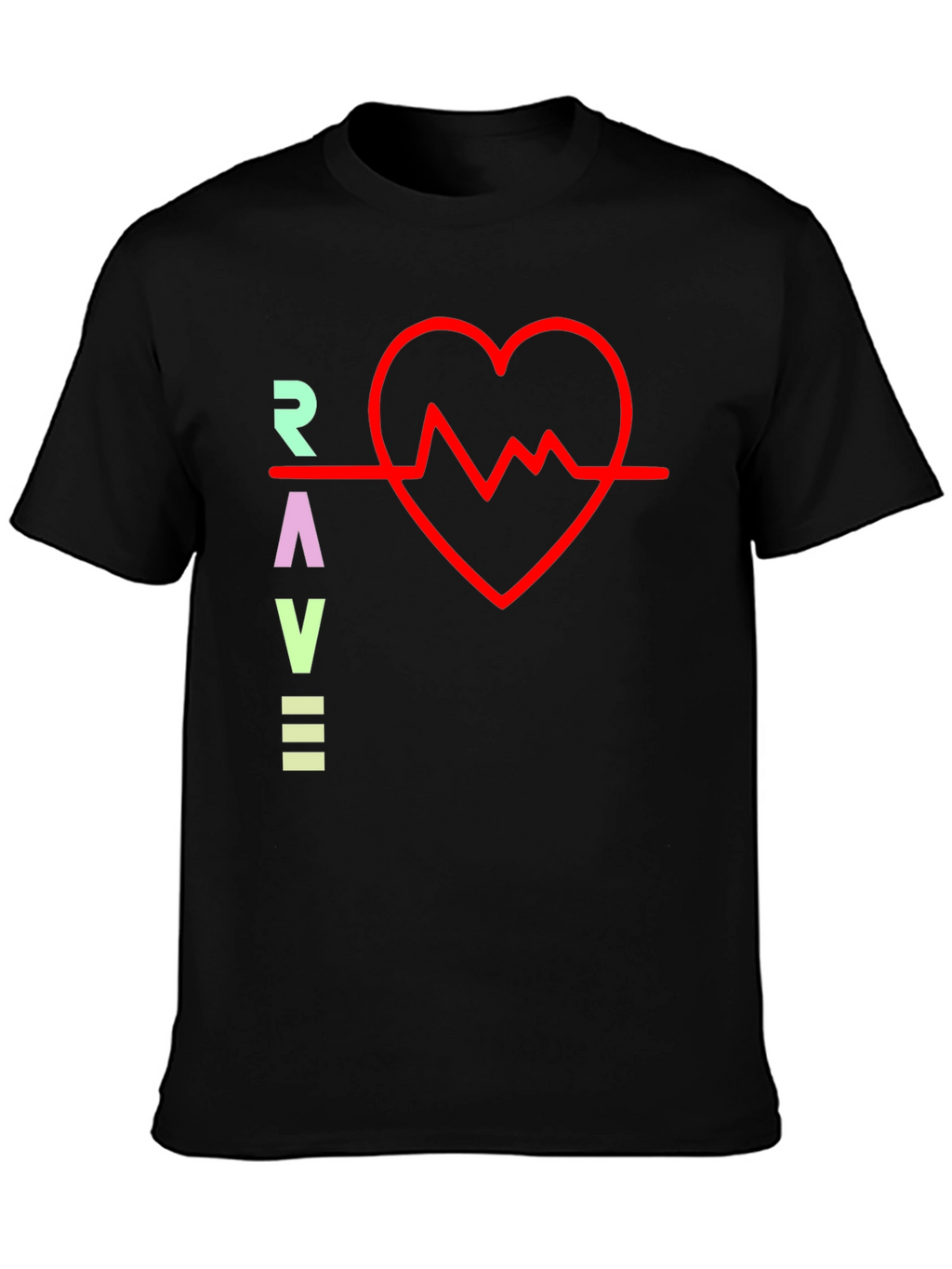 Rave Heartbeat Graphic Tee - Black Crew Neck T-Shirt