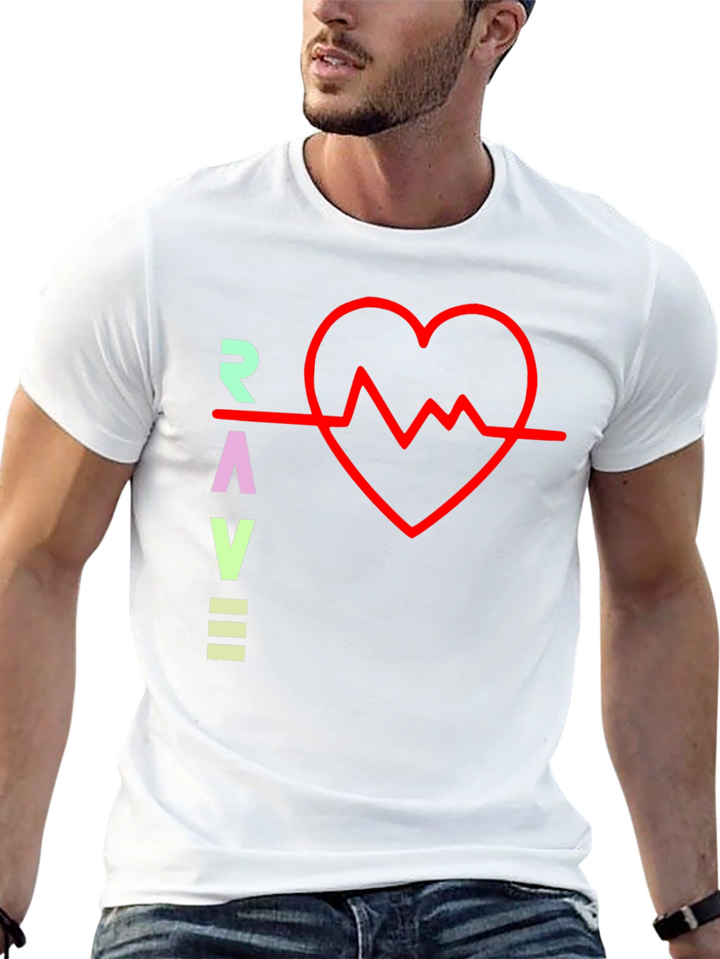 Rave Heartbeat Graphic Tee - Black Crew Neck T-Shirt
