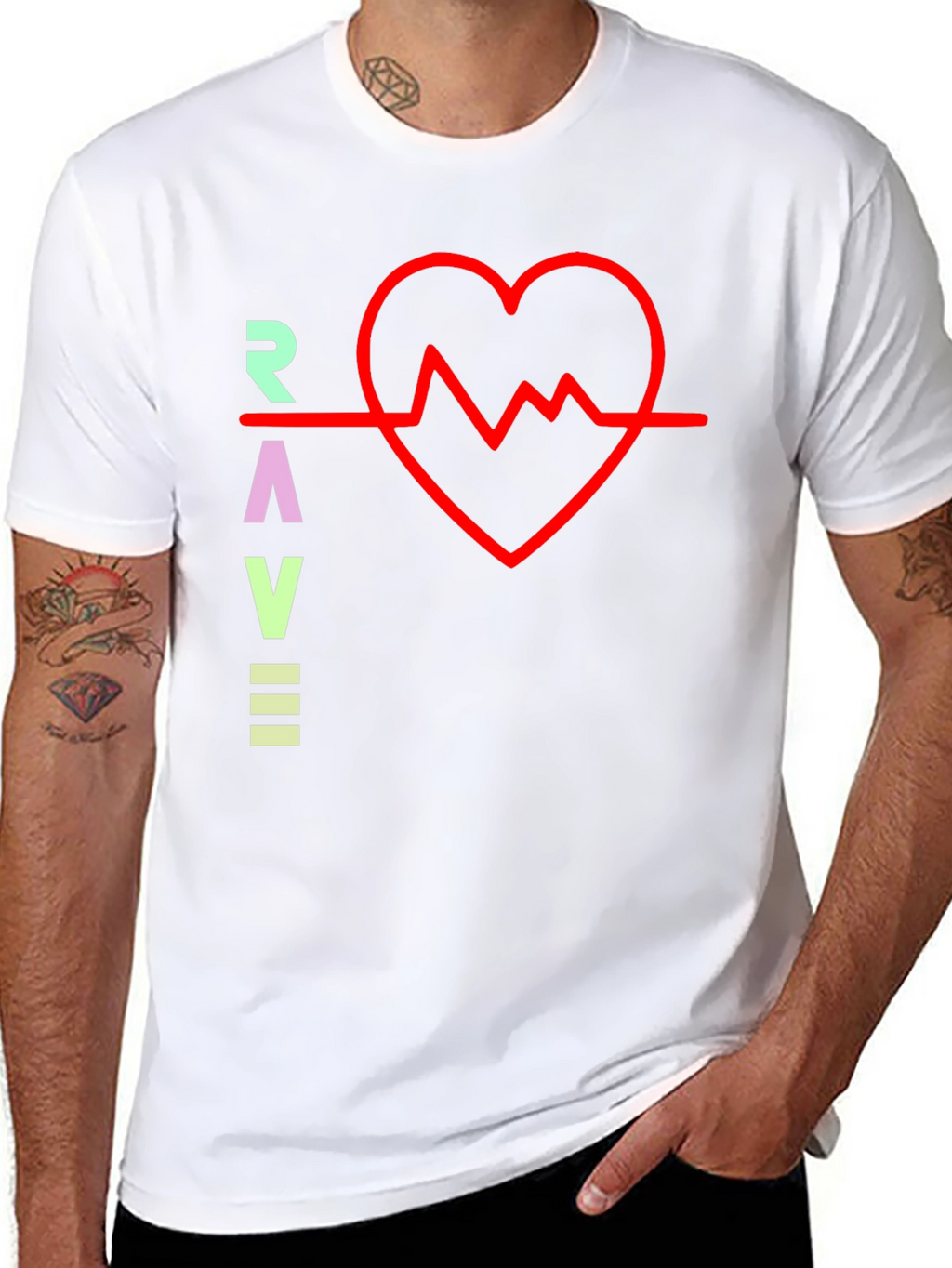 Rave Heartbeat Graphic Tee - Black Crew Neck T-Shirt