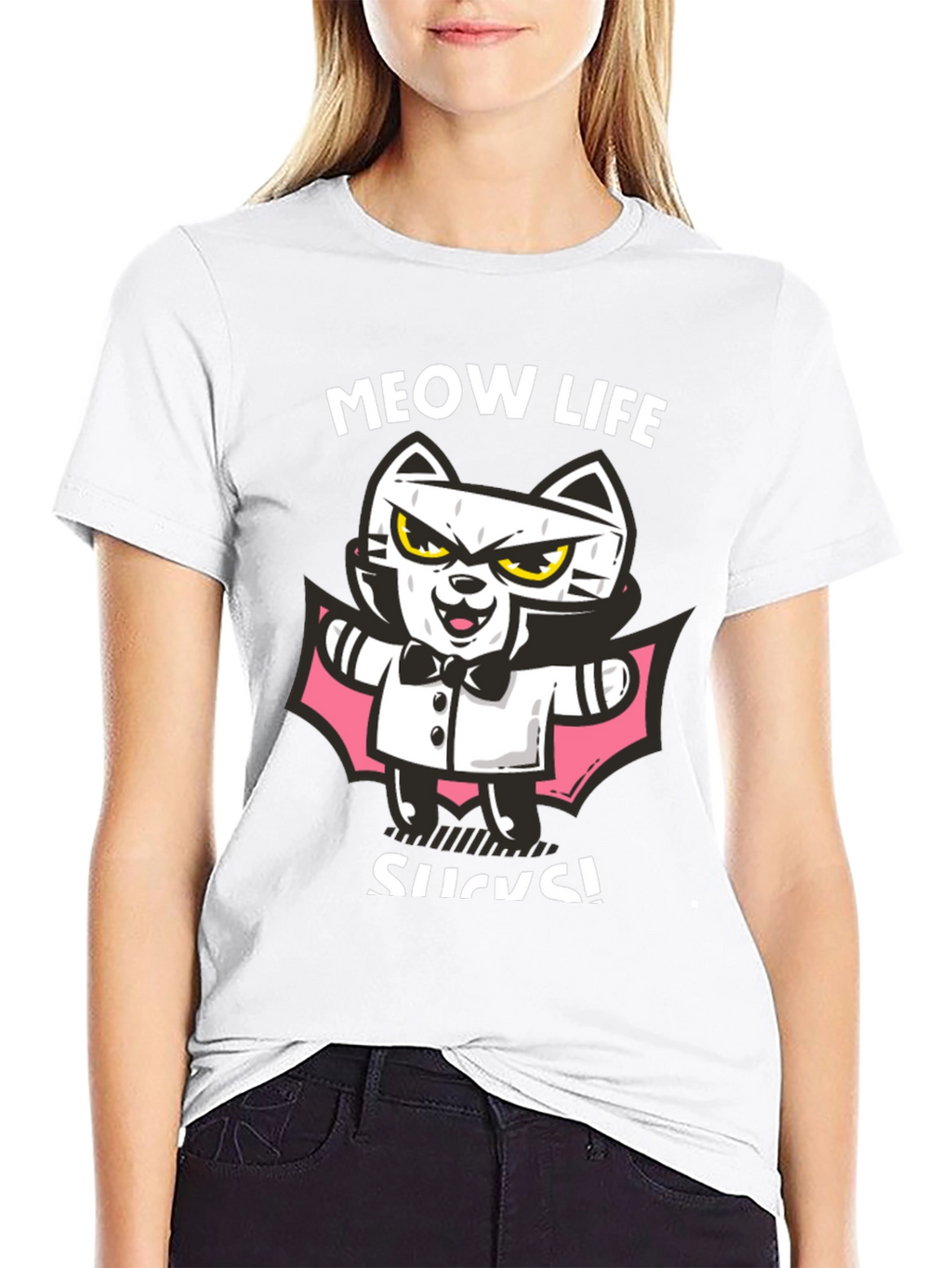 Meow Life Sucks Cat Vampire Graphic Tee