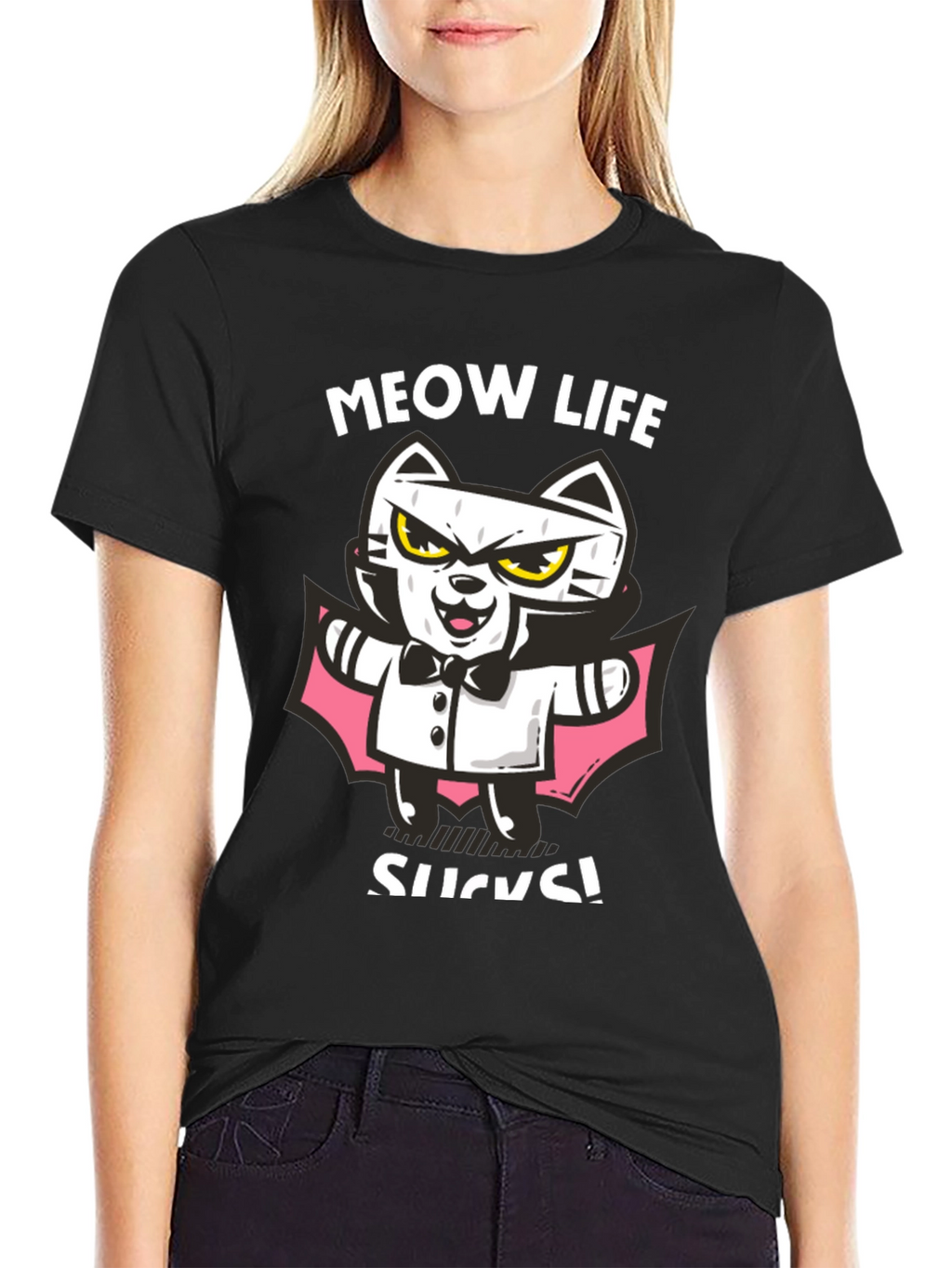 Meow Life Sucks Cat Vampire Graphic Tee