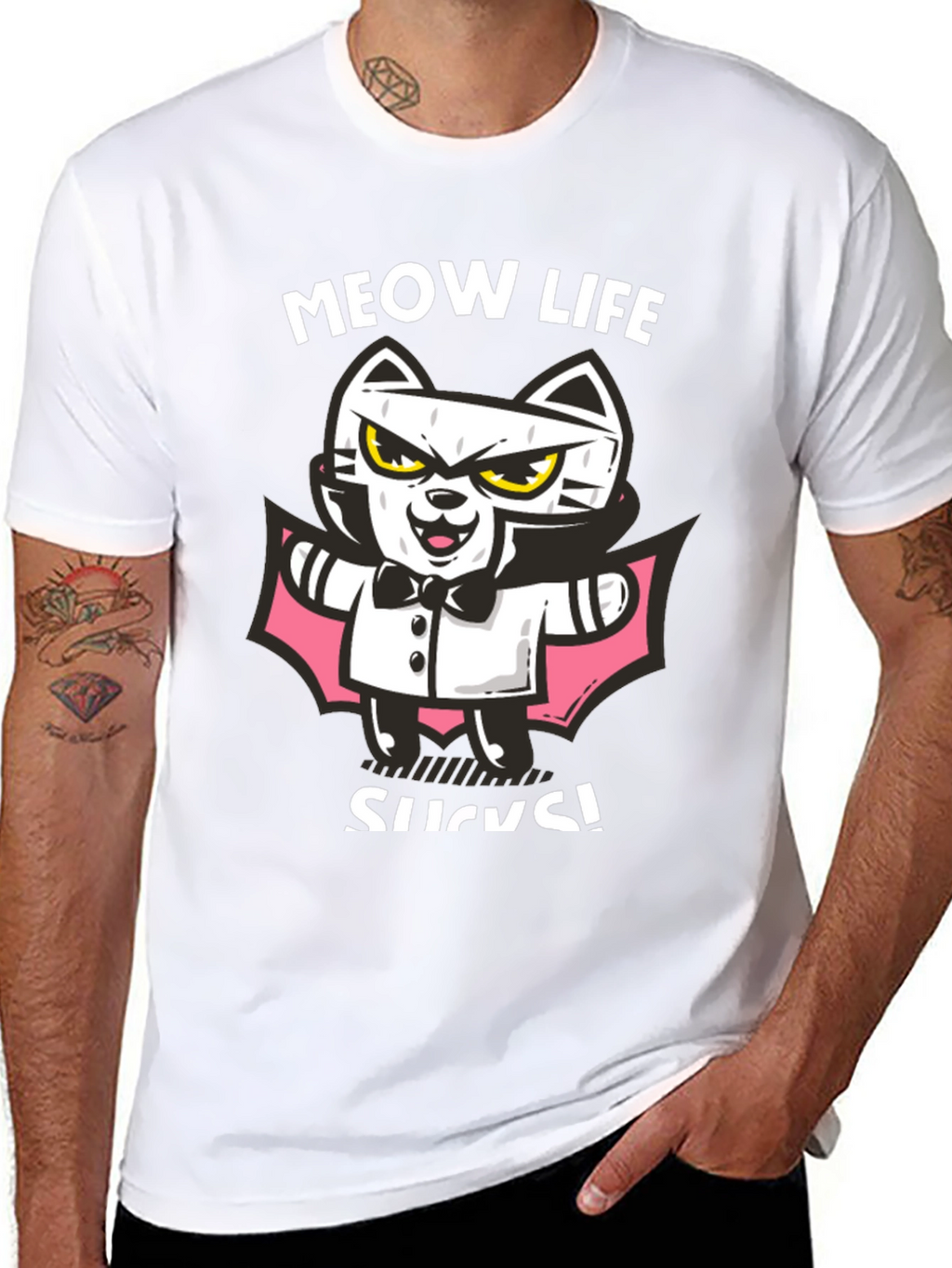 Meow Life Sucks Cat Vampire Graphic Tee