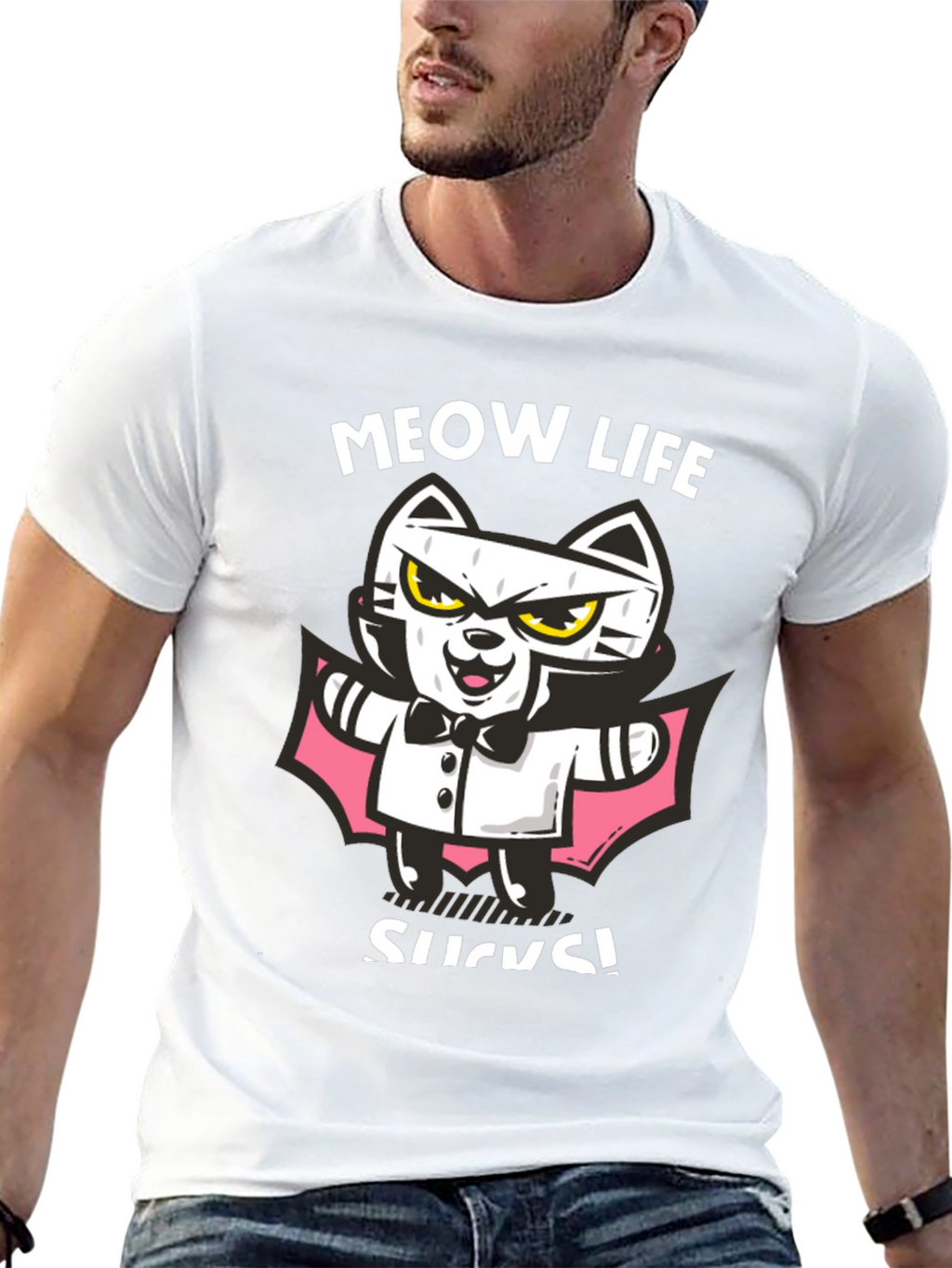 Meow Life Sucks Cat Vampire Graphic Tee