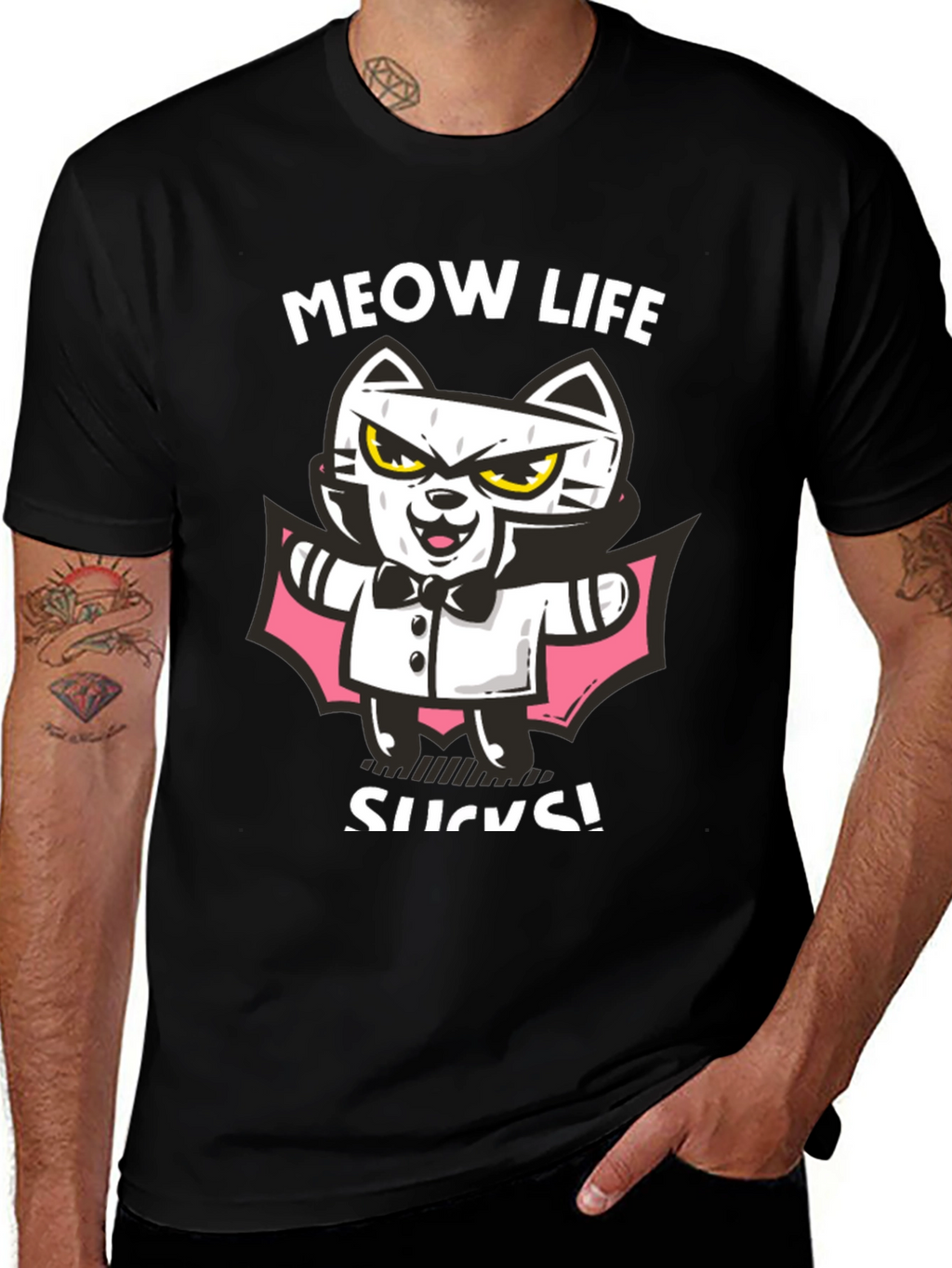 Meow Life Sucks Cat Vampire Graphic Tee