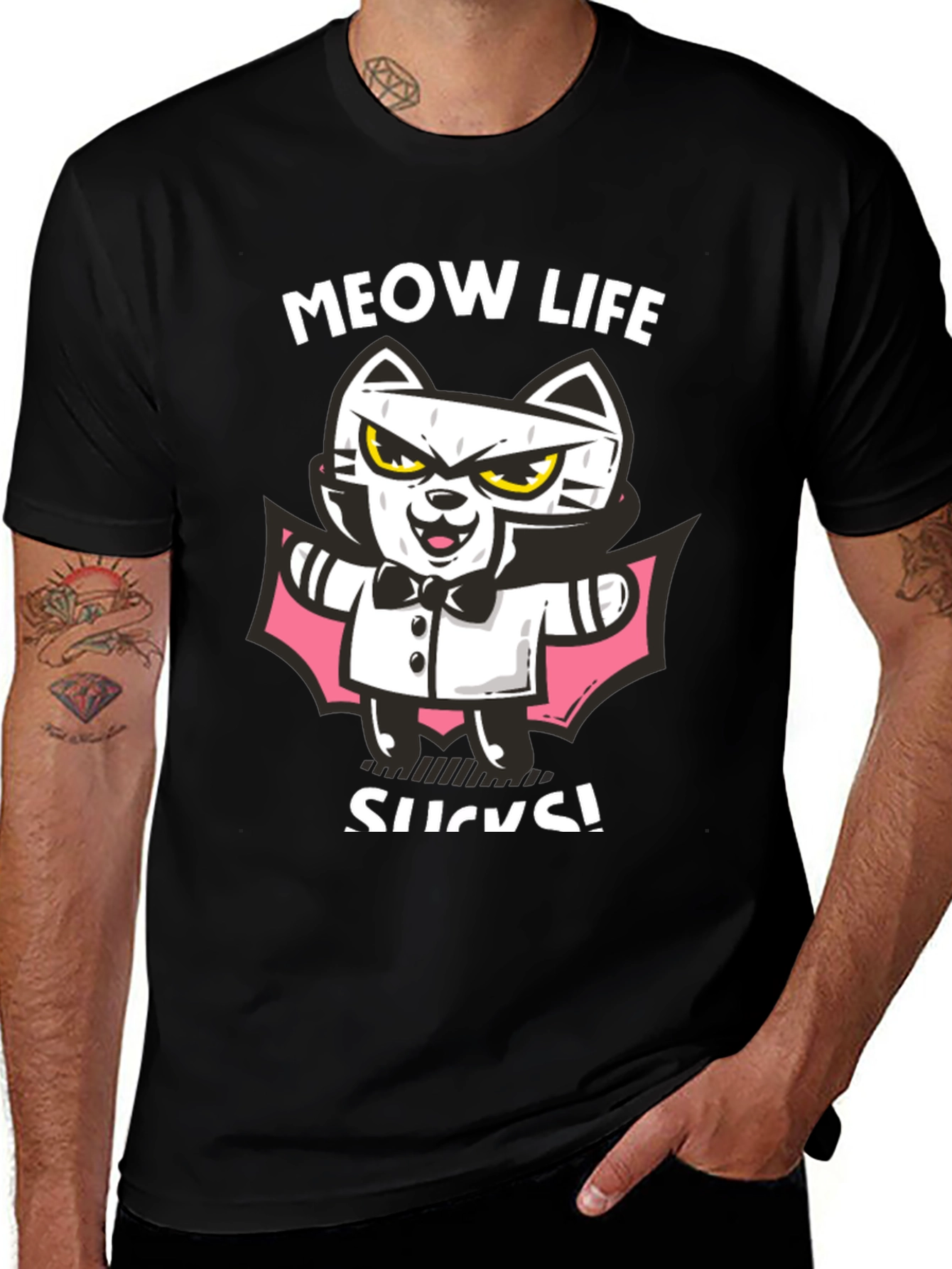 Meow Life Sucks Cat Vampire Graphic Tee
