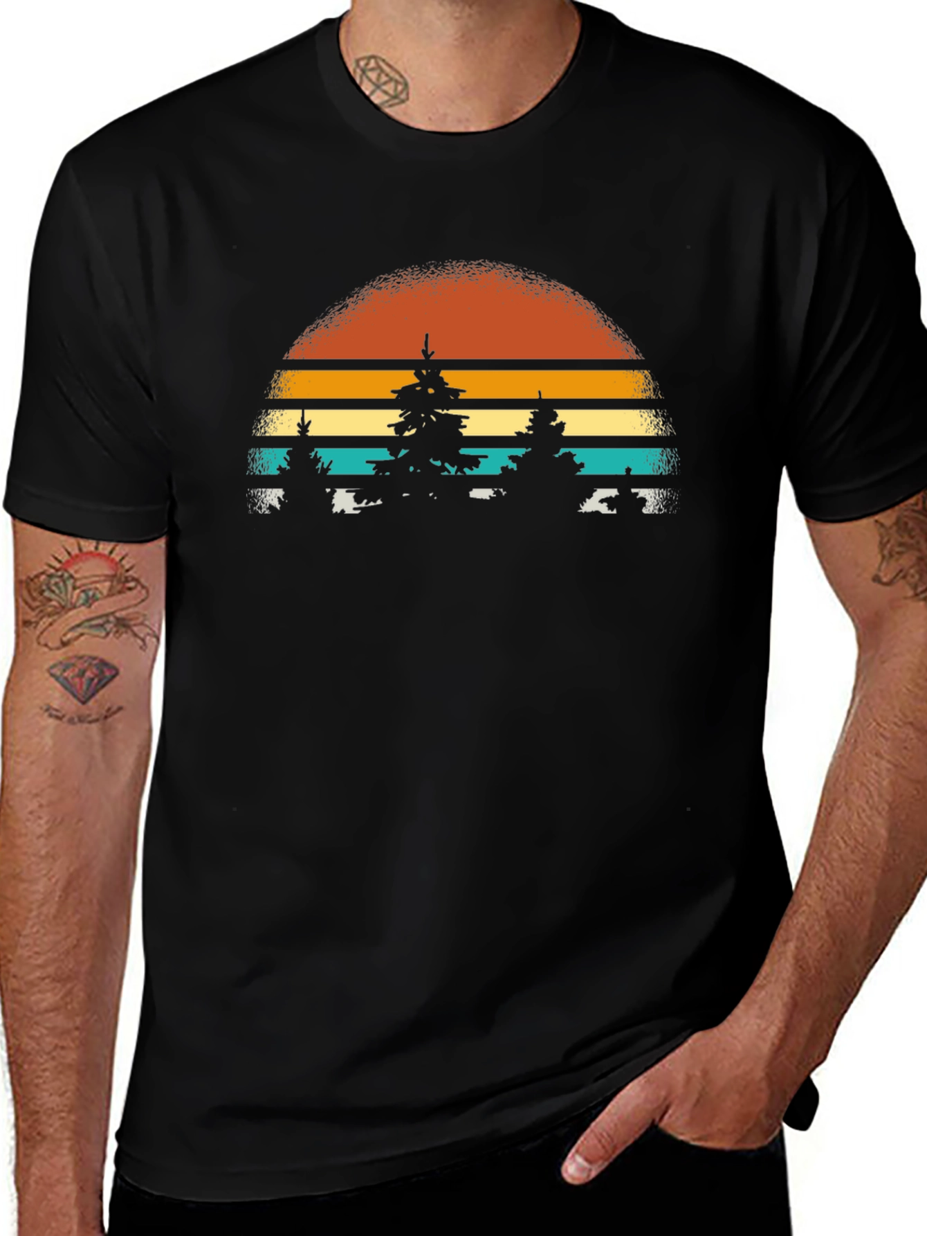 Retro Sunset Trees Graphic Tee - Nature Inspired T-Shirt
