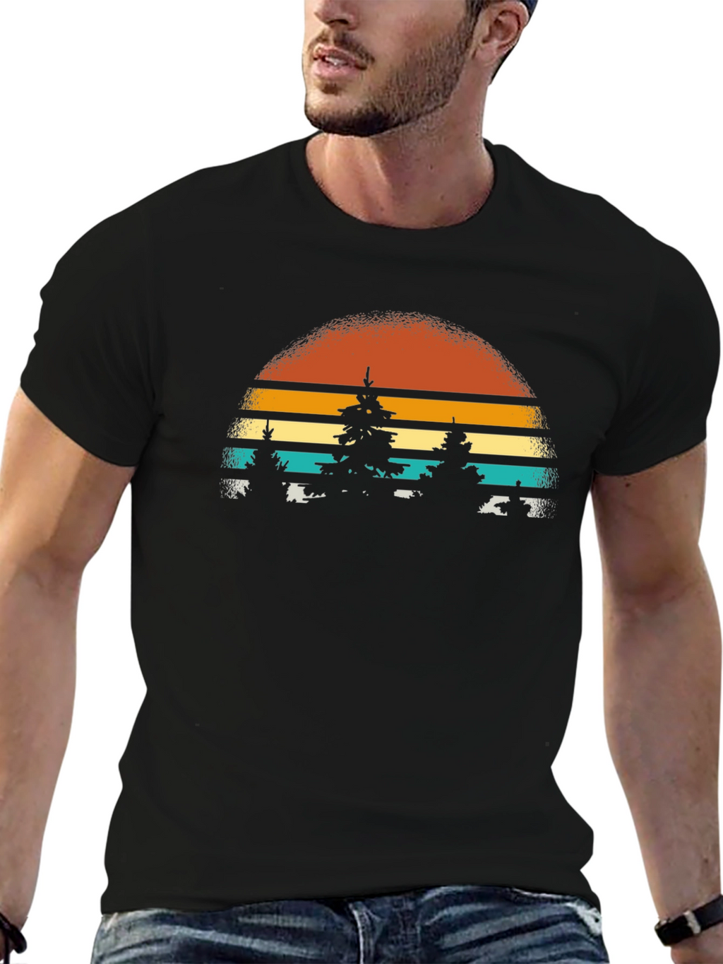 Retro Sunset Trees Graphic Tee - Nature Inspired T-Shirt