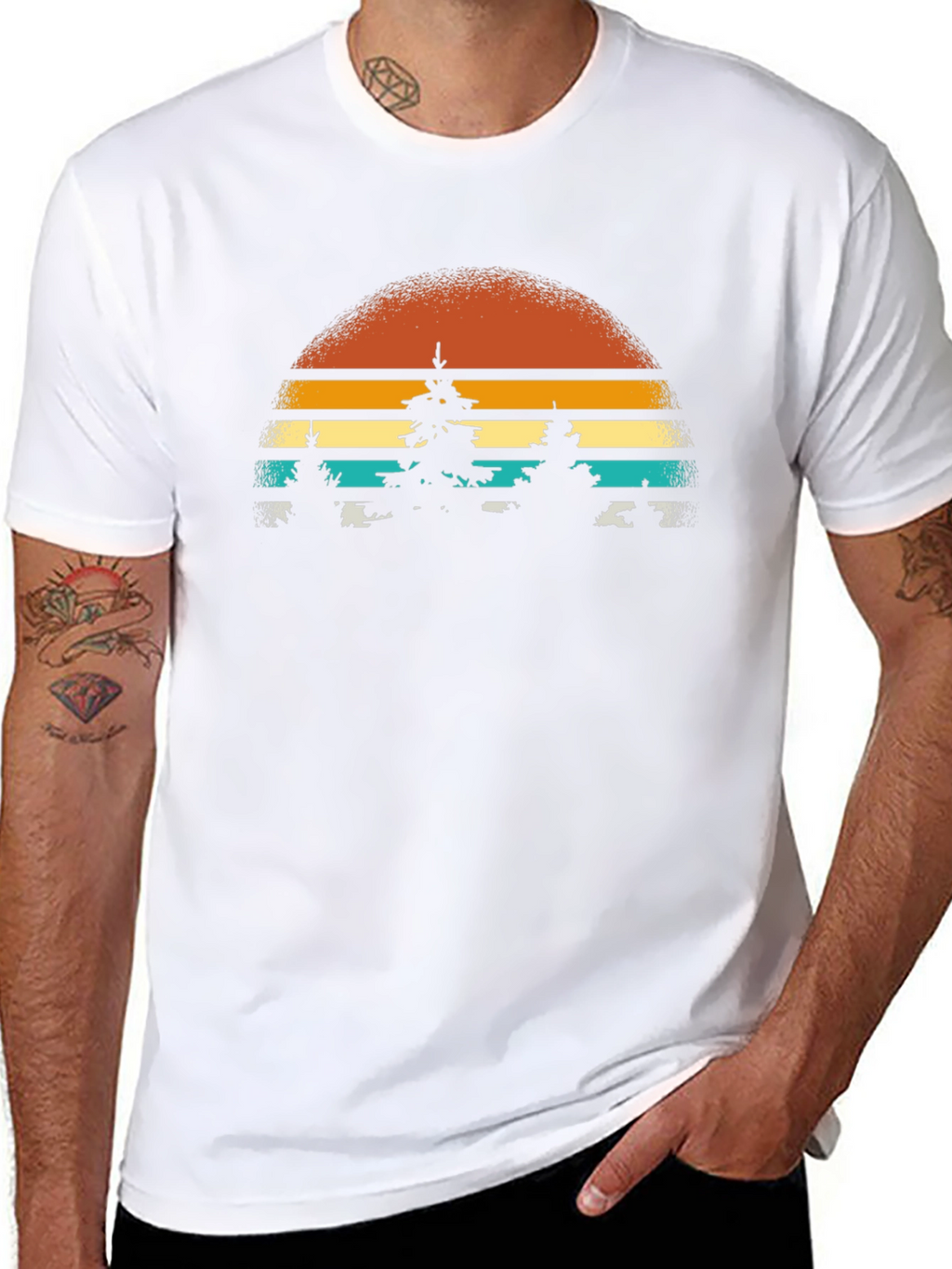 Retro Sunset Trees Graphic Tee - Nature Inspired T-Shirt