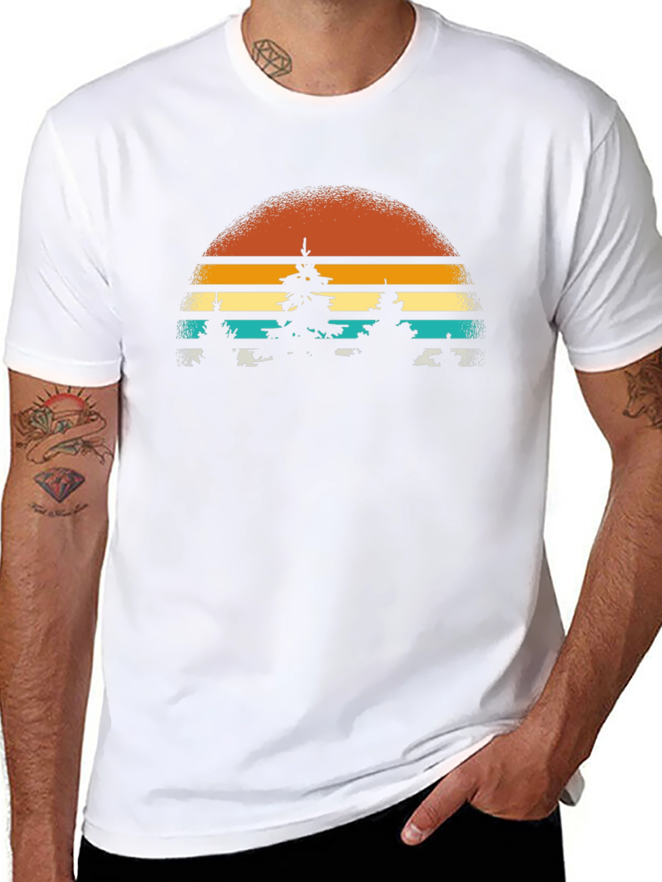Retro Sunset Trees Graphic Tee - Nature Inspired T-Shirt