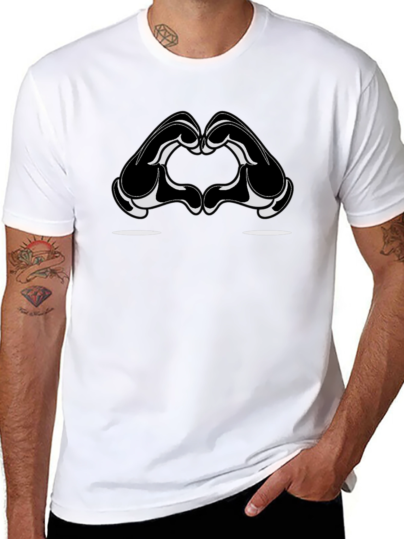 Heart Hands Graphic Tee - Stylish Black Cotton T-Shirt