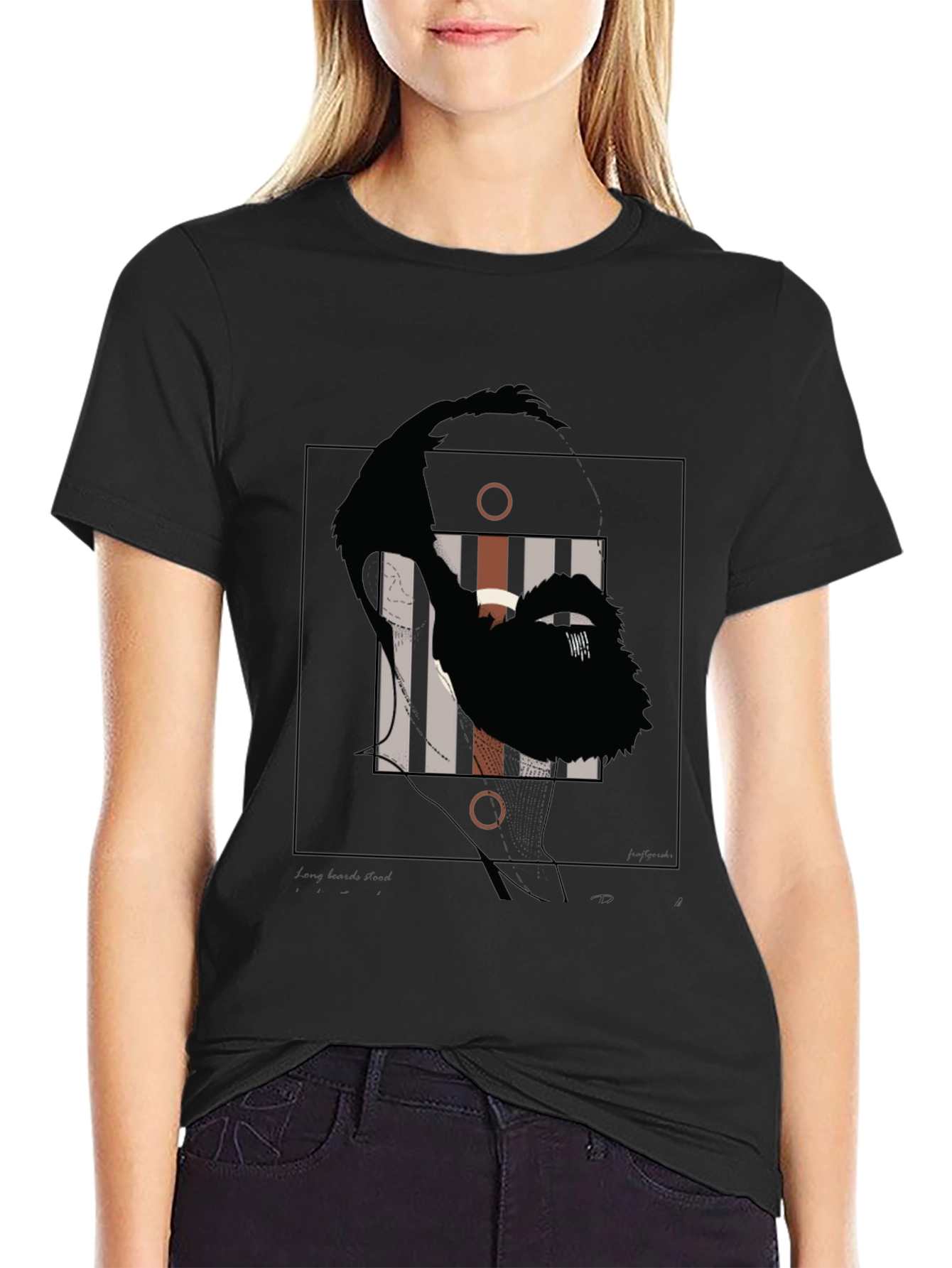 Abstract Face Graphic Print Black T-Shirt
