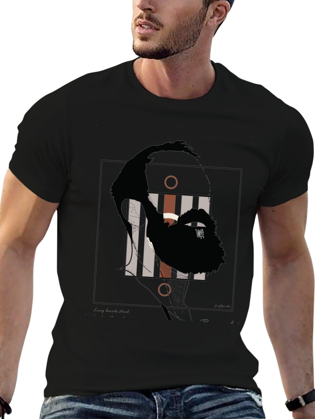 Abstract Face Graphic Print Black T-Shirt