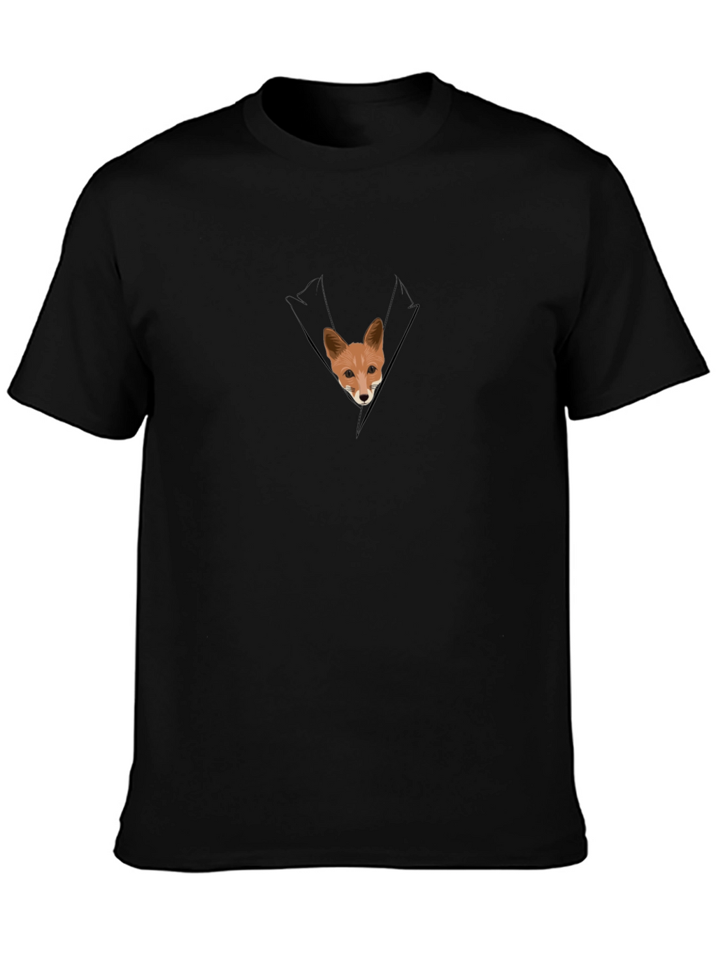 Fox in Pocket Graphic T-Shirt - Black