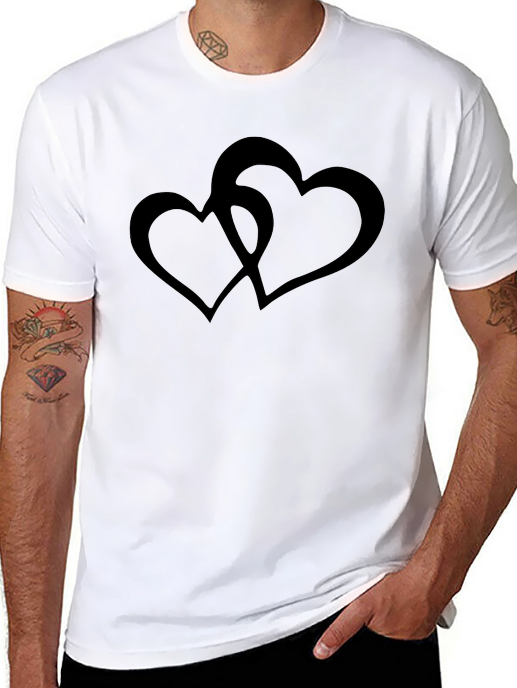 Black T-Shirt with Interlocking Heart Design