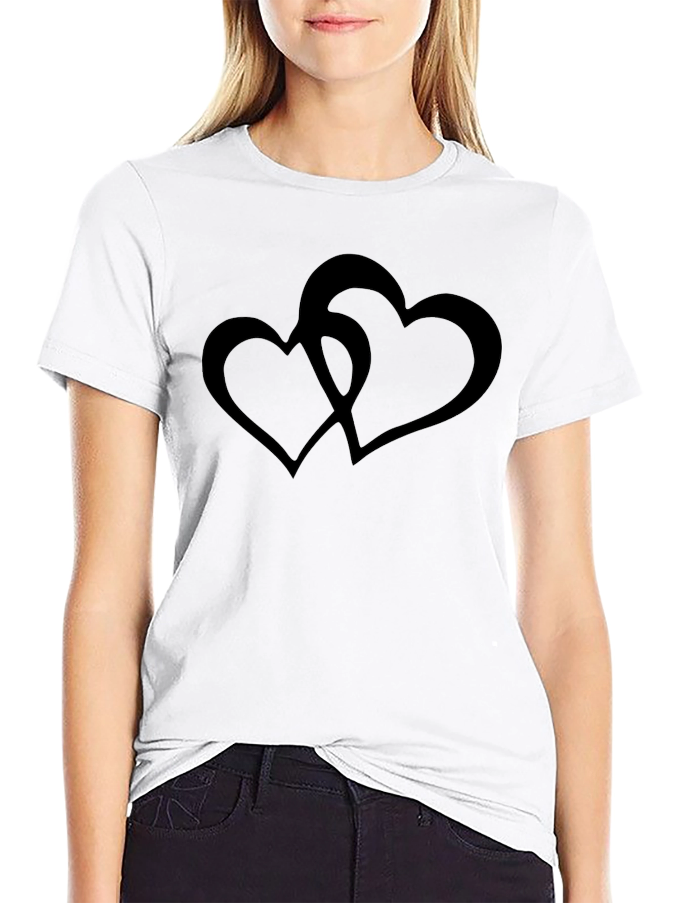 Black T-Shirt with Interlocking Heart Design