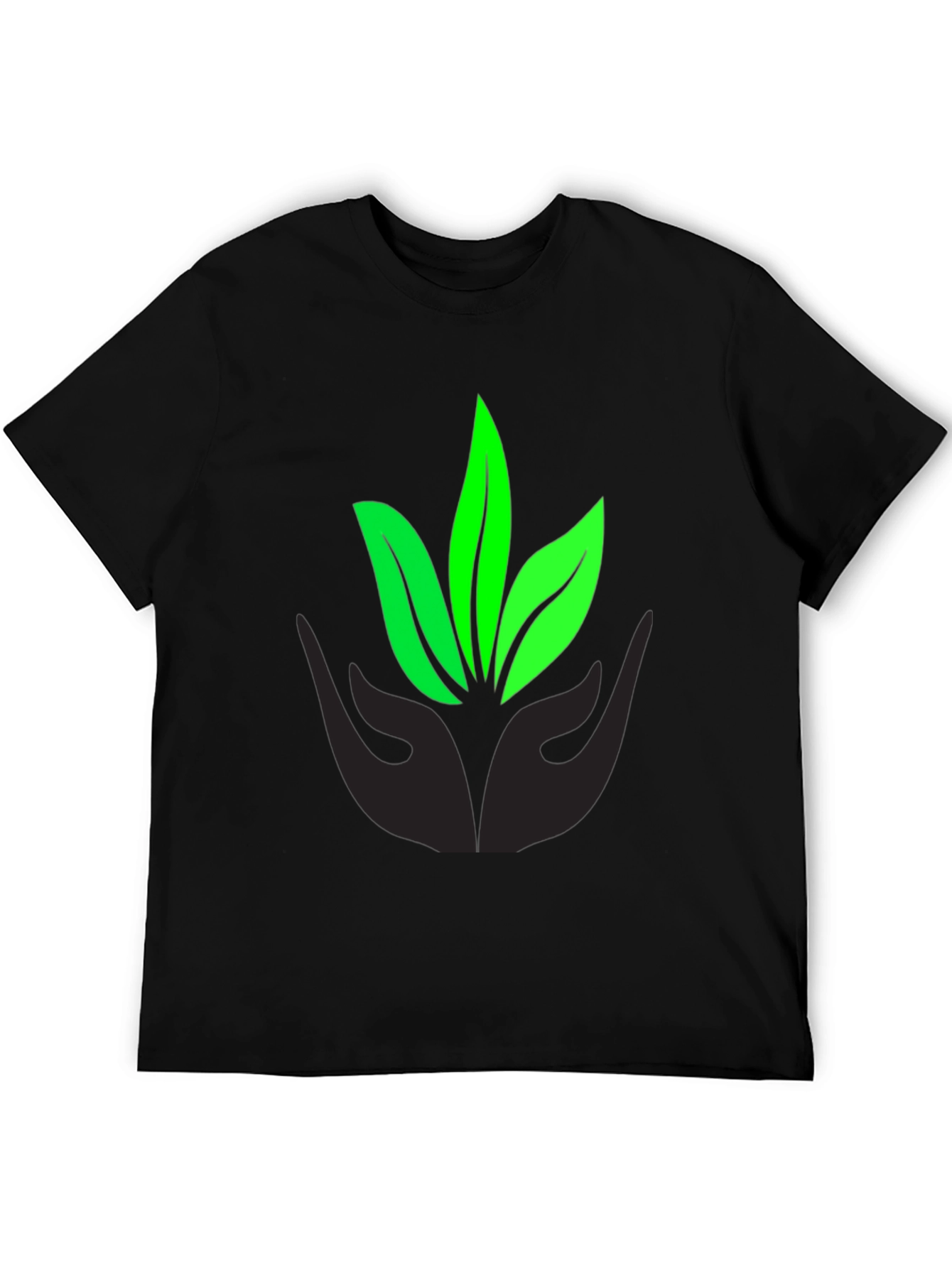 Eco-Friendly Black T-Shirt with Leaf Design