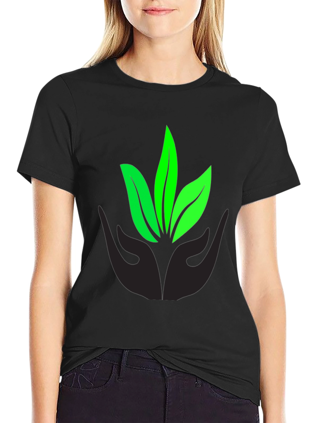 Eco-Friendly Black T-Shirt with Leaf Design