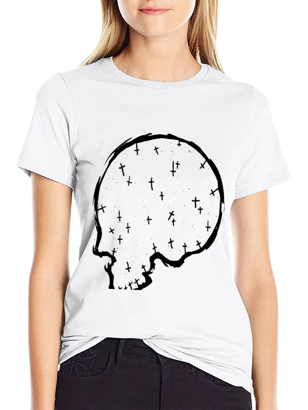 Skull & Crosses Graphic Print Black T-Shirt