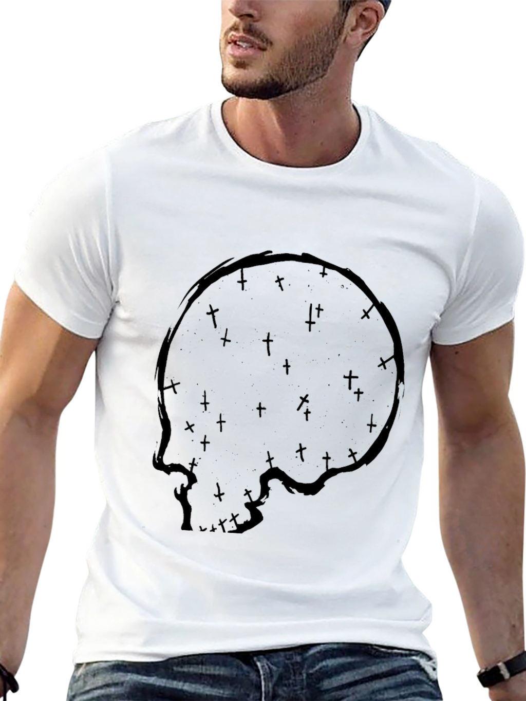 Skull & Crosses Graphic Print Black T-Shirt