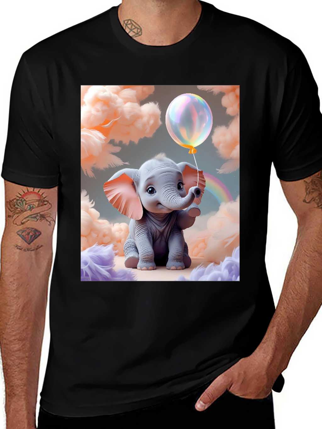 Cute Baby Elephant Holding Balloon Graphic Tee