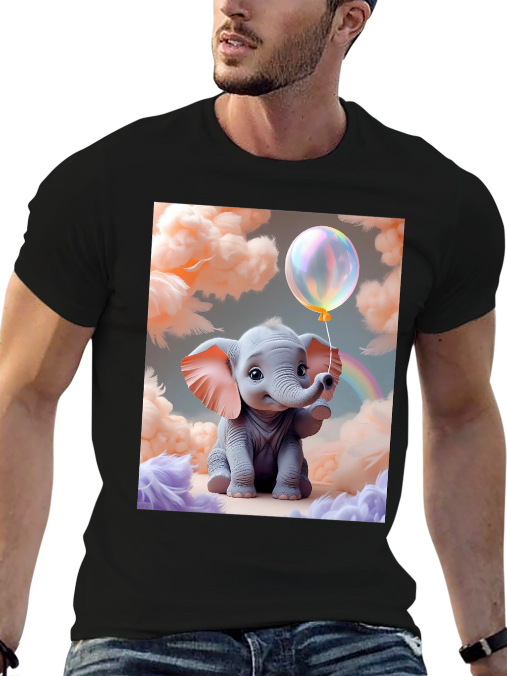 Cute Baby Elephant Holding Balloon Graphic Tee
