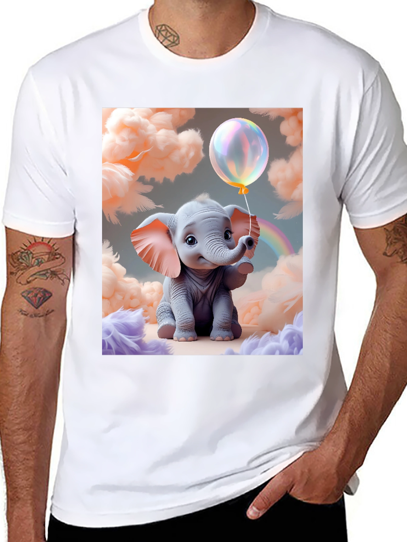 Cute Baby Elephant Holding Balloon Graphic Tee