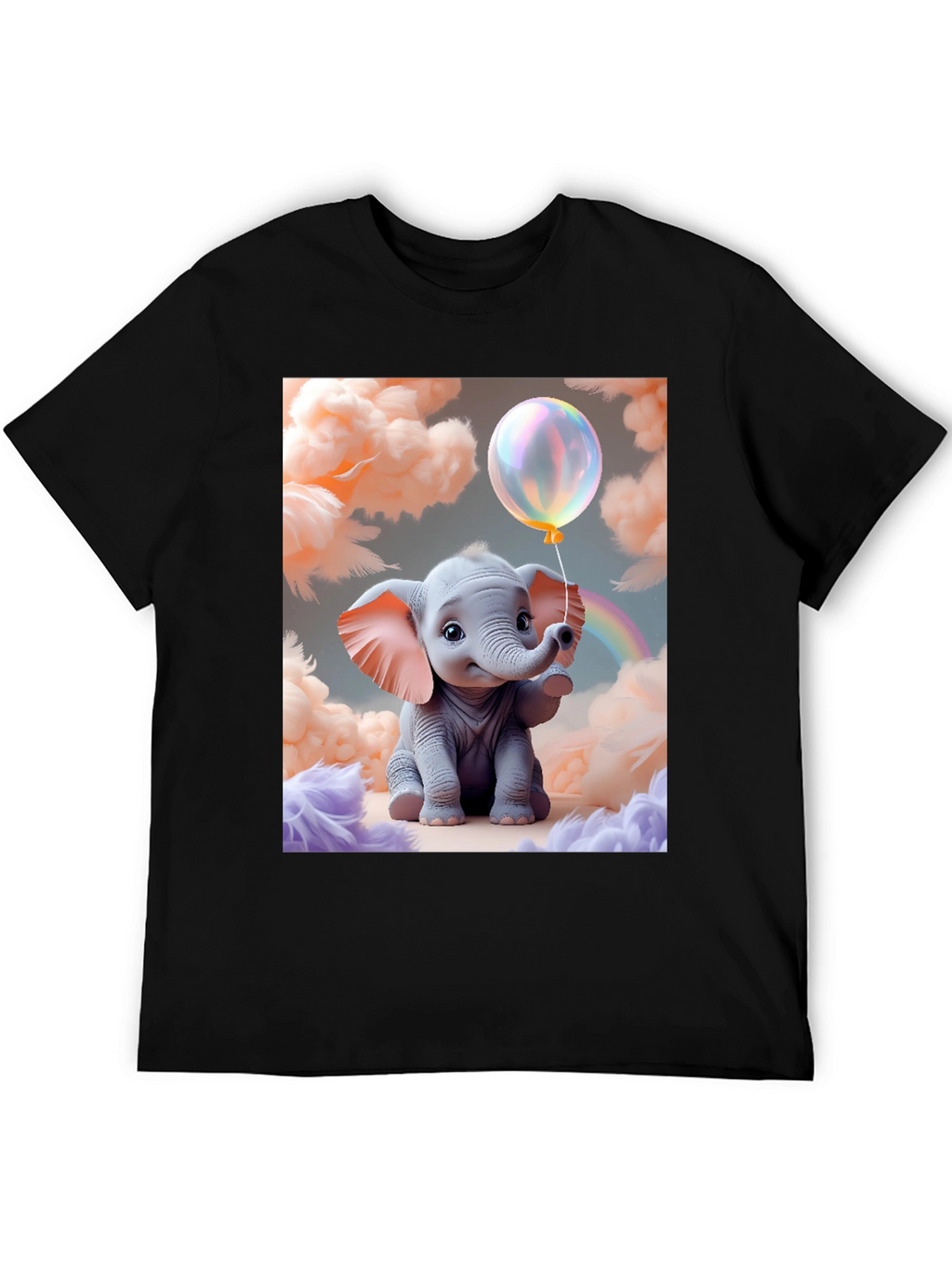 Cute Baby Elephant Holding Balloon Graphic Tee