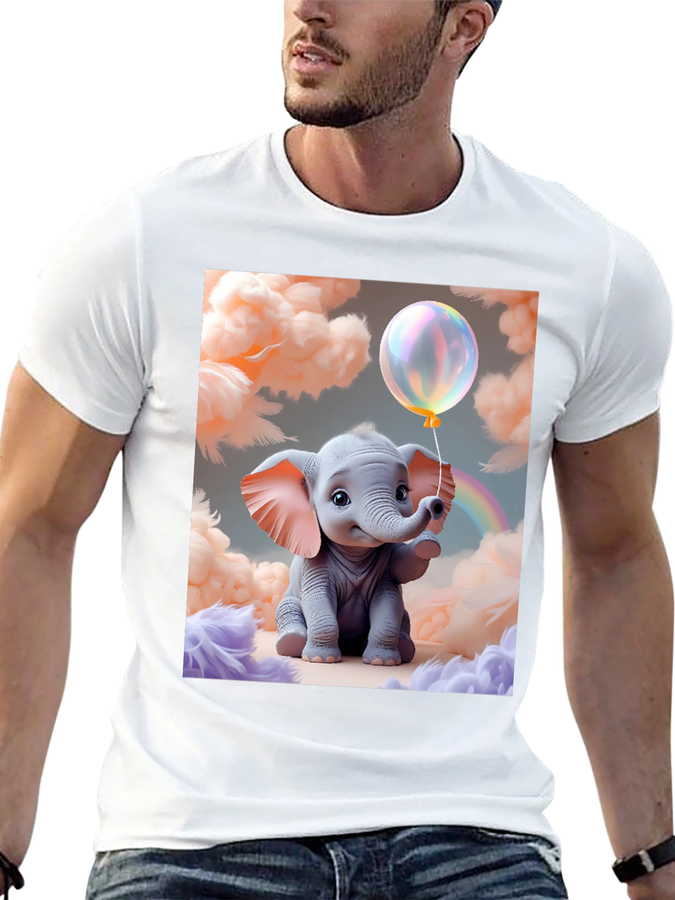 Cute Baby Elephant Holding Balloon Graphic Tee