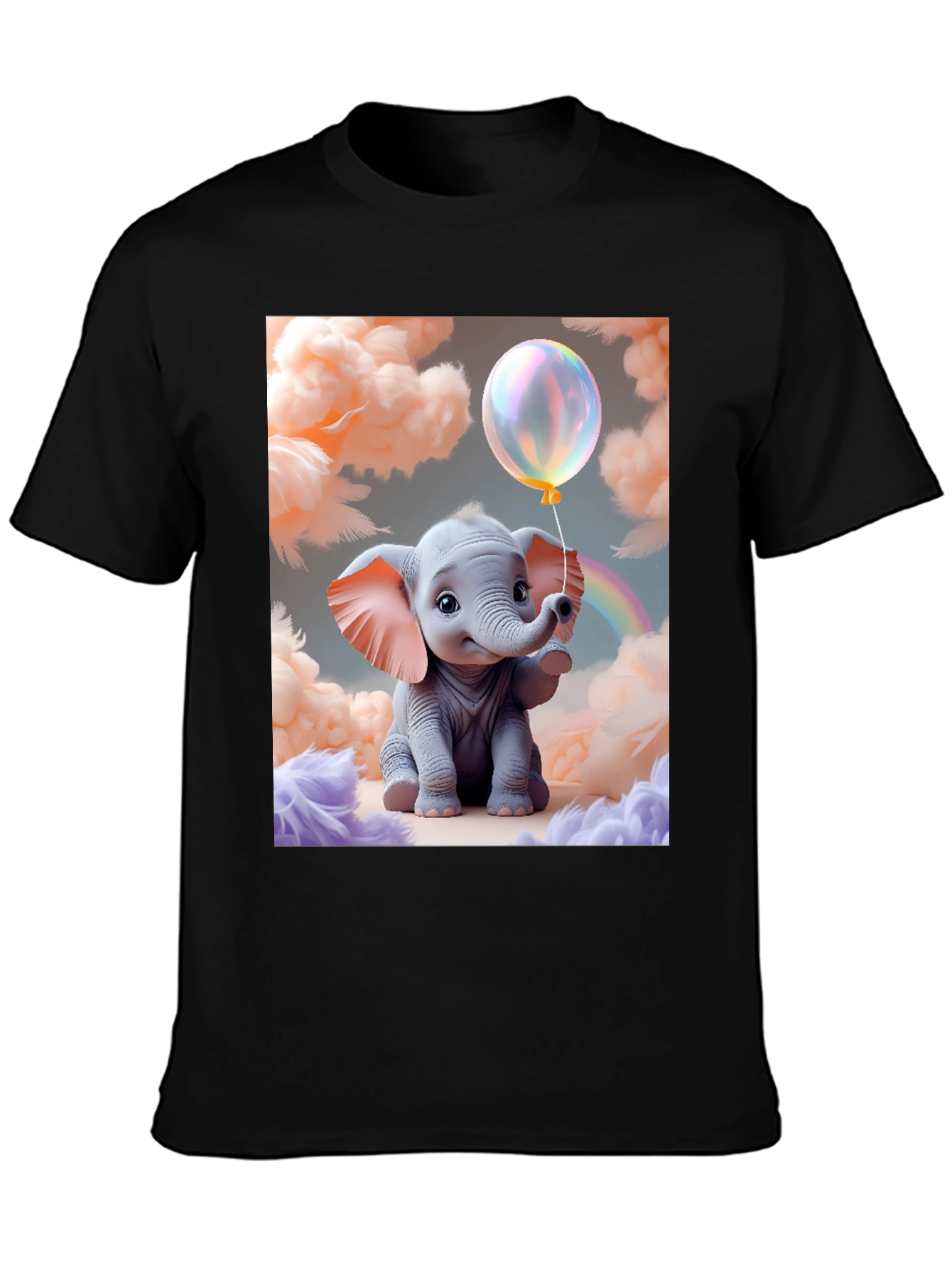 Cute Baby Elephant Holding Balloon Graphic Tee