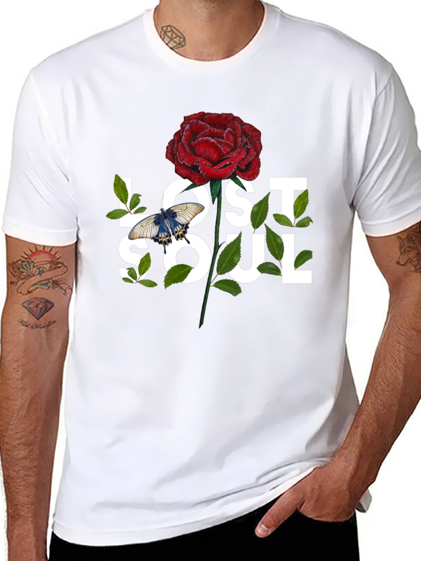 Lost Soul Rose Graphic Tee - Black Casual T-Shirt