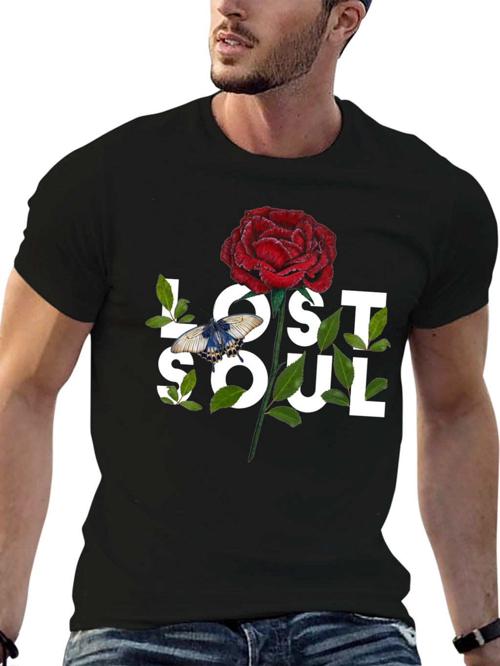 Lost Soul Rose Graphic Tee - Black Casual T-Shirt