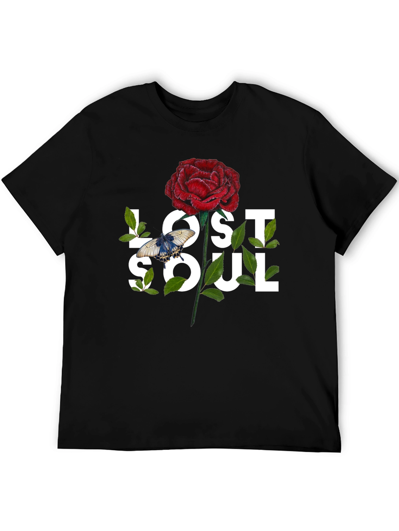 Lost Soul Rose Graphic Tee - Black Casual T-Shirt